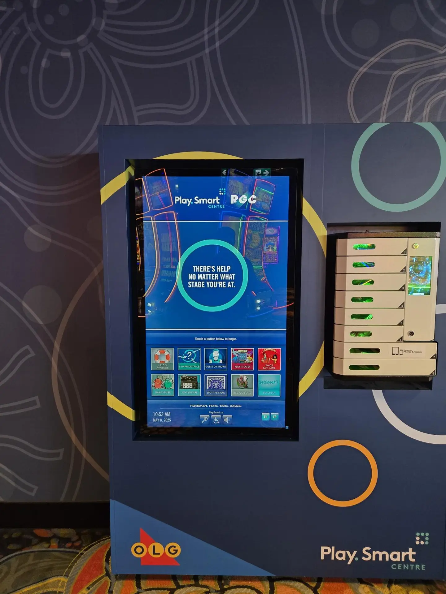 Wall-mounted interactive displays and motion-sensor audio systems at OLG gaming sites.