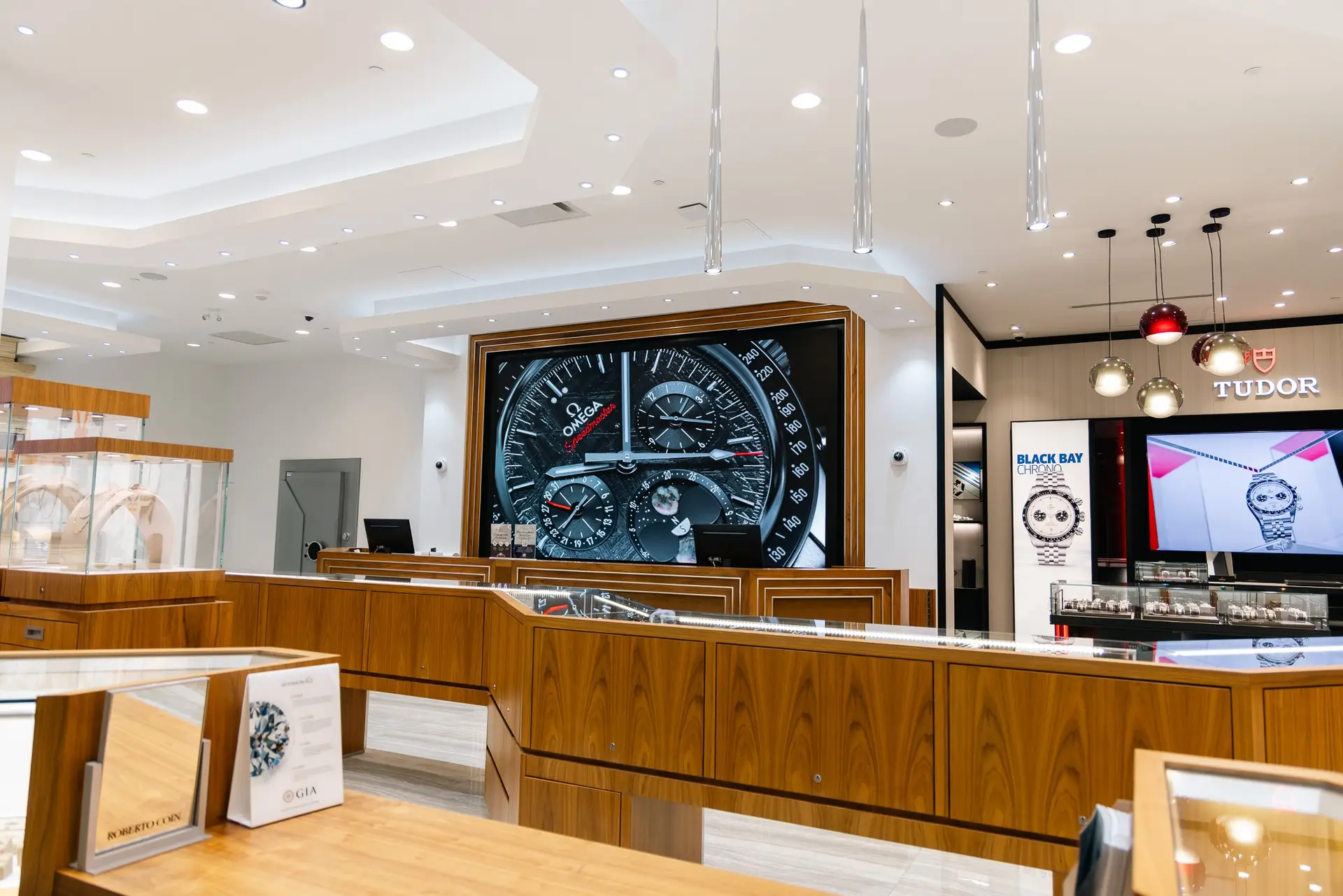 Luxury retail DVLED wall and digital directory integration at Raffi Jewellers.